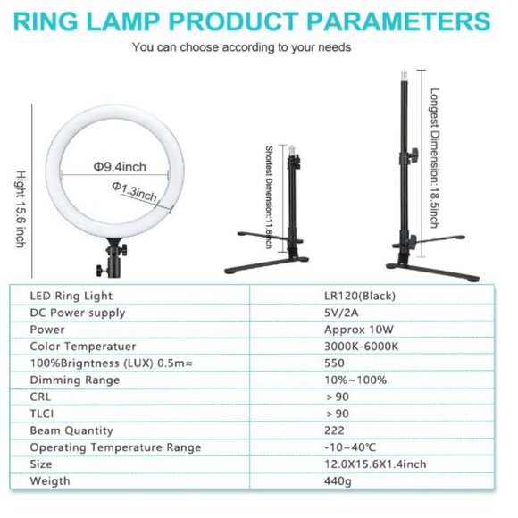 Ring Light with Desktop Stand & Cell Phone Holder - 12" LED - Picture 6 of 8